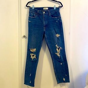 Abercrombie & Fitch The Mom High Rise Jean with Distressing